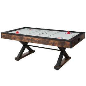 84" Air Hockey Table, Indoor Arcade Table Gaming Set with 2 Pushers, 2 Pucks, Electronic Scorer, X-shaped Legs & High-powered Blower