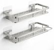 Shower Caddy Adhesive 2-Pack with Hooks and Rod for Towels, Black â€“ Premium Bathroom Shower Shelves, Shampoo Organizer, Bathtub Shelf, Rustproof