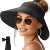 Sun Visor Hats for Women Wide Brim Ponytail Straw Beach Hat Packable Foldable UPF 50+ Floppy Travel Hats