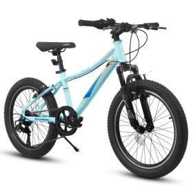 A20261 20 Inch Children's Bicycle, Shock Absorbing Front Fork, 7 - Speed, V - Brakes, Mountain Tire, Boys And Girls Kids Bike For Outdoor Adventu (Option: Blue)